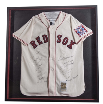 All Century Team Multi Signed Boston Red Sox Ted Williams Flannel Jersey In 35x36 Framed Display With 15 Signatures (Beckett)